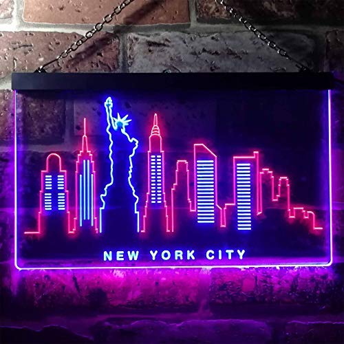 New York City Skyline Statue of Liberty Dual LED Neon Light Sign